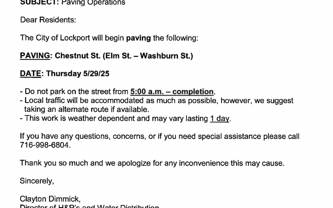 Paving Notice for Chestnut St. (Elm St. – Washburn St.)